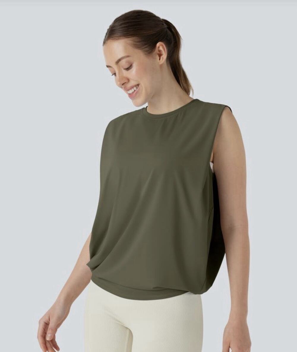 Halara Round Neck Ruched InstantCool Yoga Tank Top-UPF50+